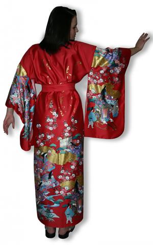 Кимоно "Принцесса Хэйан" из хлопка ручной печати длинное. 