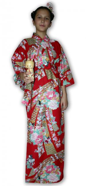 Кимоно "Сакура химэ" из хлопка для девочки длинное.